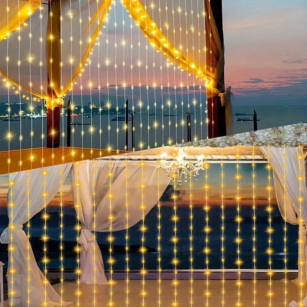 300 LEDs Solar Curtain Lights – 8 Lighting Modes Outdoor Fairy String Lights US